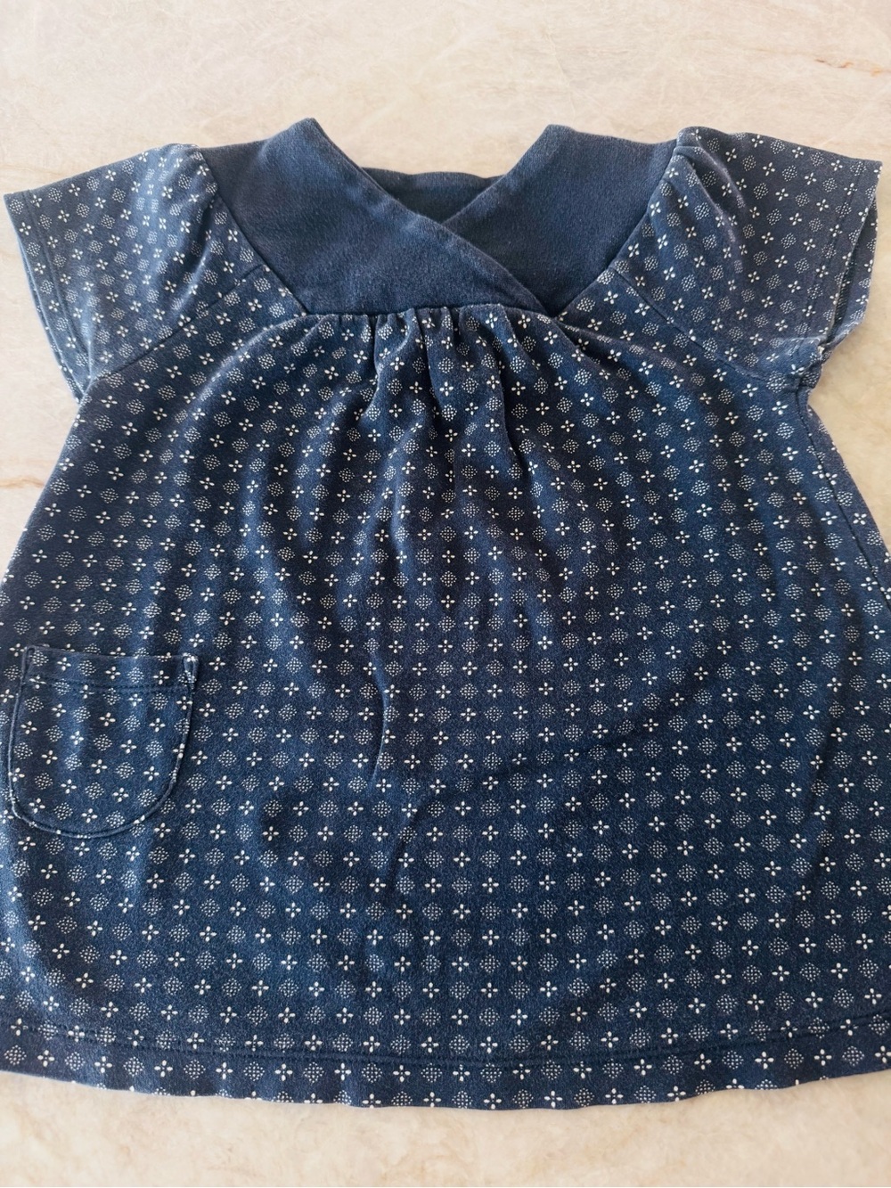Tea Collection Baby Girl Dress 18-24 Months Blue Geometric Print Pocket Dress